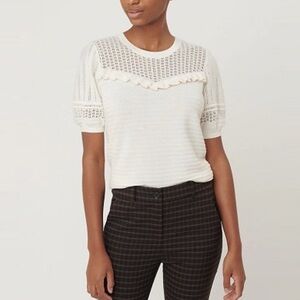 Loft short leave puff sleeve open Knot sweater top w ruffle detail size M